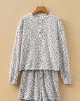 Floral Henley Top and  Drawstring Shorts Set