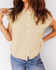 Solid Button-Front Rolled Hem Sweater Top