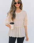 Oaklyn Textured Ruffled Short Sleeve Blouse