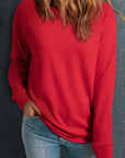 Solid Round Neck Raglan Sleeve Sweatshirt