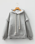 Contrast Rope Drawstring Ruffle Drop Shoulder Hoodie