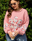 Plus Size Floral Applique Drop Shoulder Sweatshirt