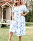 Plus Size Floral Sweetheart Neck Midi Dress