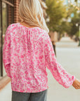 Floral Puff Sleeve Split Neck Lightweight Blouse