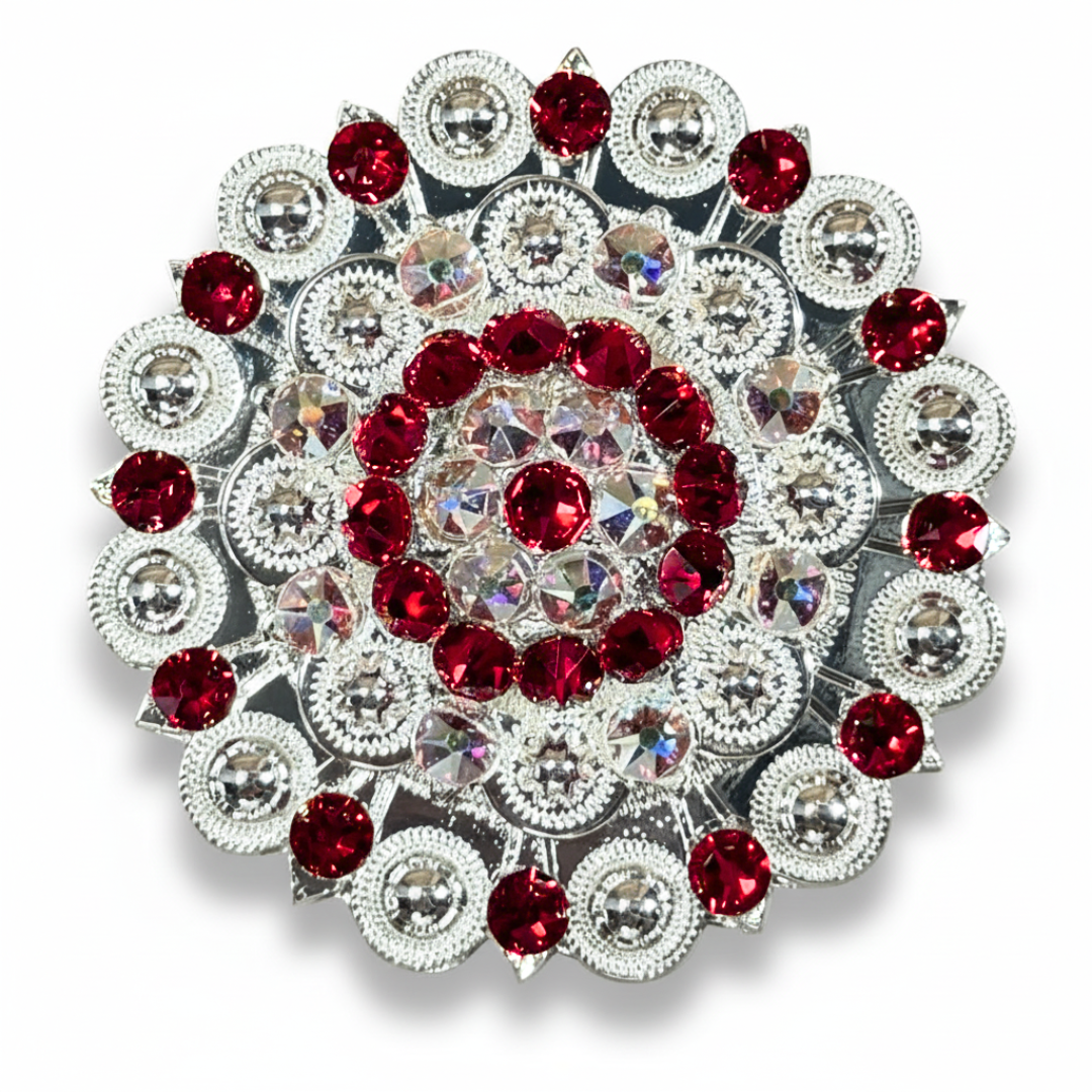 Bright Silver Ruby - AB Crystal Conchos - Sizes from 1"- 3" and Buckles