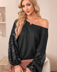 Sequin Patchwork Sleeve Open Back Top