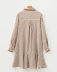 Stripe Embroidered Trim Ruffle Hem Collared Dress