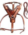 Large Leather Dog Harness Mahogany Genuine With Matching Leash Hilason