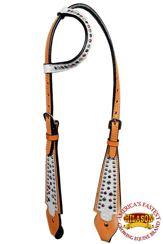 HILASON Western Horse One Ear Headstall American Leather Floral White | Headstall for Horses Western | Horse Headstall | Western Headstalls for Horses | Headstalls for Horses | Western Headstall