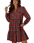 Plaid Frilled Collar Long Sleeve Mini Dress