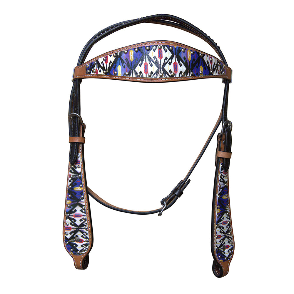 HILASON Western  Horse Leather Headstall &amp; Breast Collar Tack Set Aztec