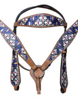HILASON Western  Horse Leather Headstall & Breast Collar Tack Set Aztec