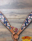 HILASON Western  Horse Leather Headstall & Breast Collar Tack Set Aztec
