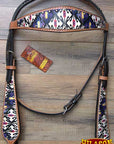 HILASON Western  Horse Leather Headstall & Breast Collar Tack Set Aztec