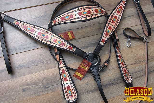 Western Horse Headstall Breast Collar Set Tack American Leather  Hilason