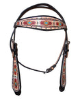 Hilason Horse Leather Bridle Headstall Breast Collar Black Aztec Painted