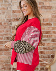 Stripe Leopard Patchwork Long Sleeve Sweatshirt