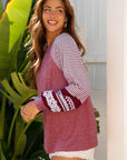 Stripe Patchwork Raglan Long Sleeve Top