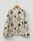 Floral Split Neck Long Sleeve Blouse