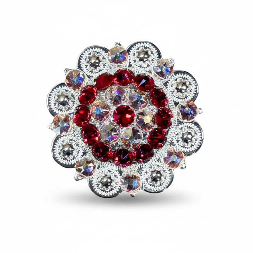 Bright Silver Ruby - AB Crystal Conchos - Sizes from 1"- 3" and Buckles