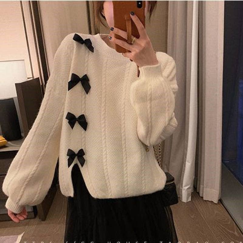 Sweet Bow Solid Color Sweater
