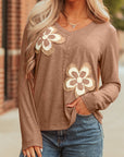 Floral Patchwork V-Neck Long Sleeve Top