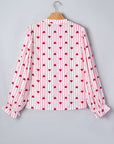 Stripe Textured Heart Flounce Sleeve Shirt
