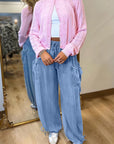 Denim Drawstring Pocket Elastic Waist Loose Pants