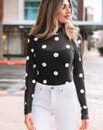 Polka Dot Mesh Long Sleeve Bodysuit
