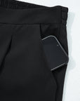 Solid Pleated Pull-On Straight Leg Pants