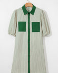 Stripe Patchwork Chest Pocket Mini Shirt Dress