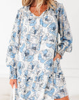 Floral Ruffle Tie Neck Mini Dress