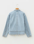 Light Wash Denim Drawstring Hem Buttoned Jacket
