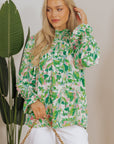 Milena Sleeve Shirred Mock Blouse