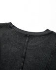Solid Ribbed Knit Buttoned Long Sleeve Top