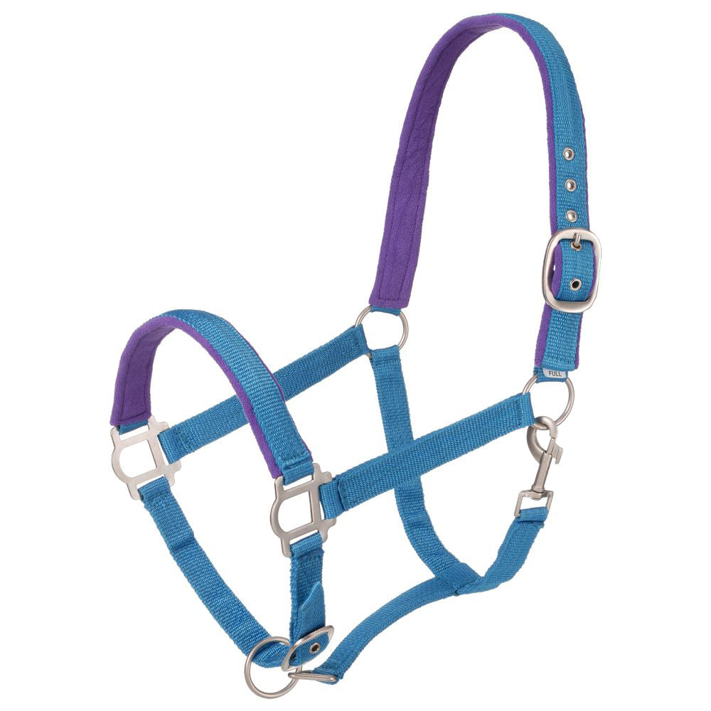 Tough 1 Nylon Padded Horse Halter With Satin Hardware Snap Throat Turquoise