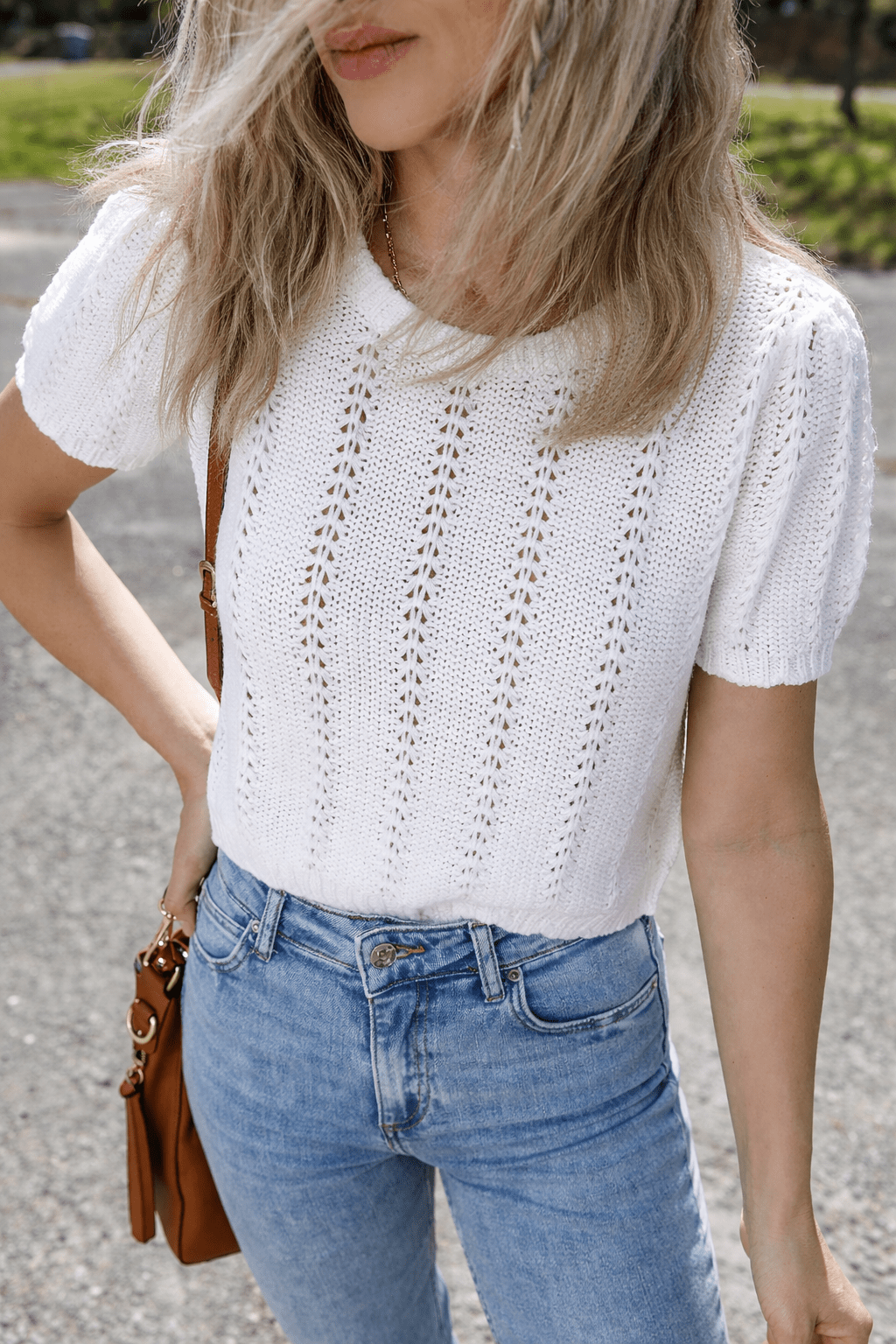 Lavender Puff Sleeve Crewneck Sweater