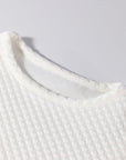 Solid Textured Round Neck Puff Sleeve Blouse