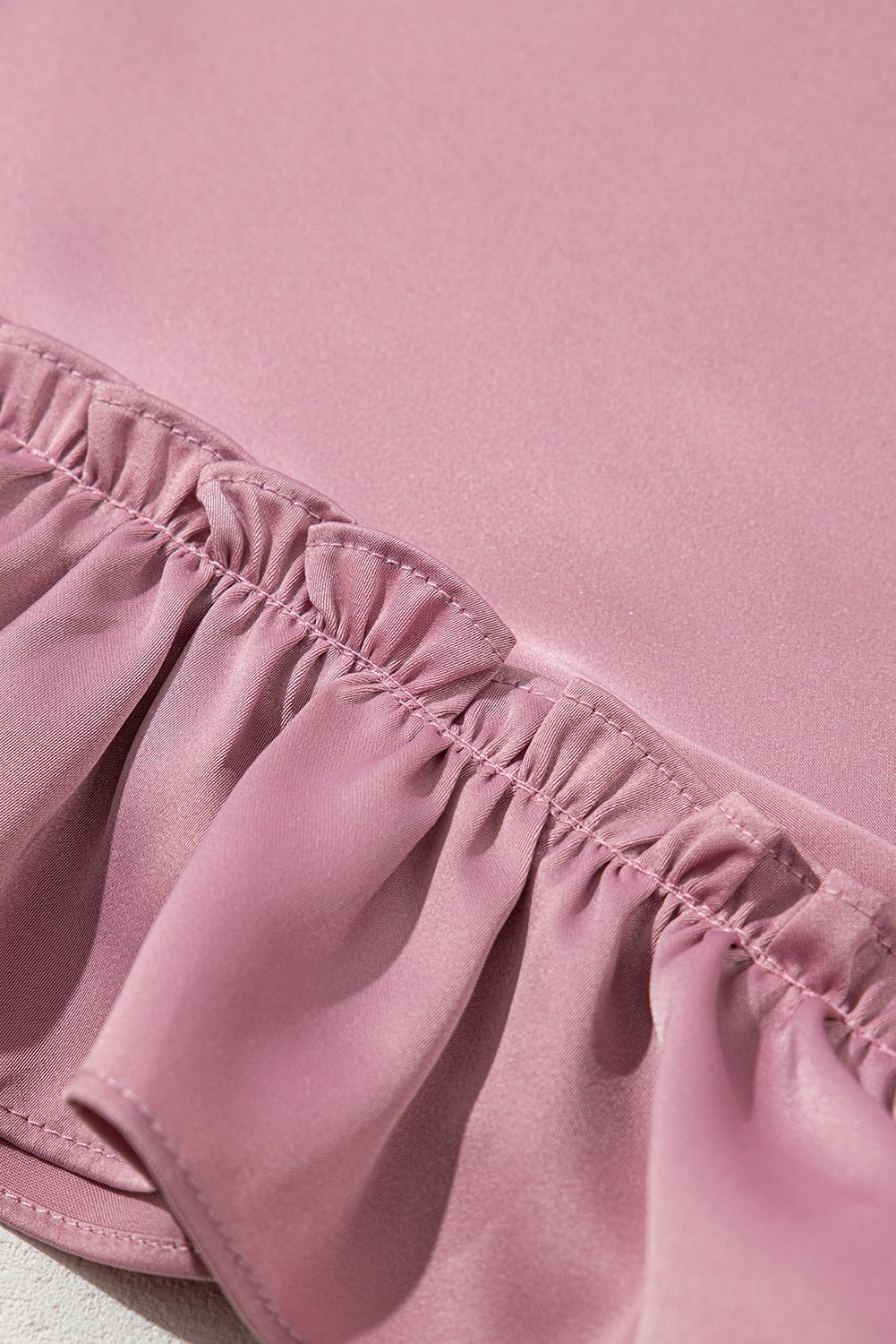 Solid Satin Ruffle Short Sleeve V-Neck Top
