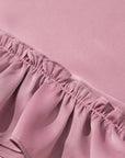 Solid Satin Ruffle Short Sleeve V-Neck Top