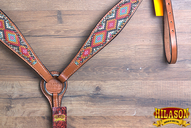 Hilason Western Horse Breast Collar Headstall American Leather Painted Geomatric