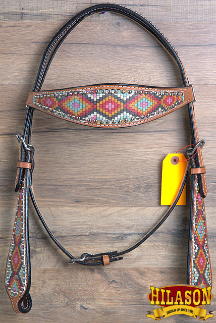 Hilason Western Horse Breast Collar Headstall American Leather Painted Geomatric