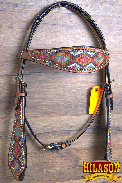 Hilason Western Horse Breast Collar Headstall American Leather Painted Geomatric