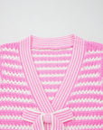 Stripe Bow Tie V-Neck Short Sleeve Sweater