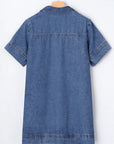 Solid Denim Collared Patch Pocket Mini Dress