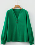 Solid V-Neck Button Long Sleeve Top