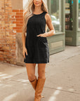 Solid Corduroy Sleeveless Pocketed Mini Dress