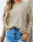 Stripe Thermal Knit Drop Shoulder Top