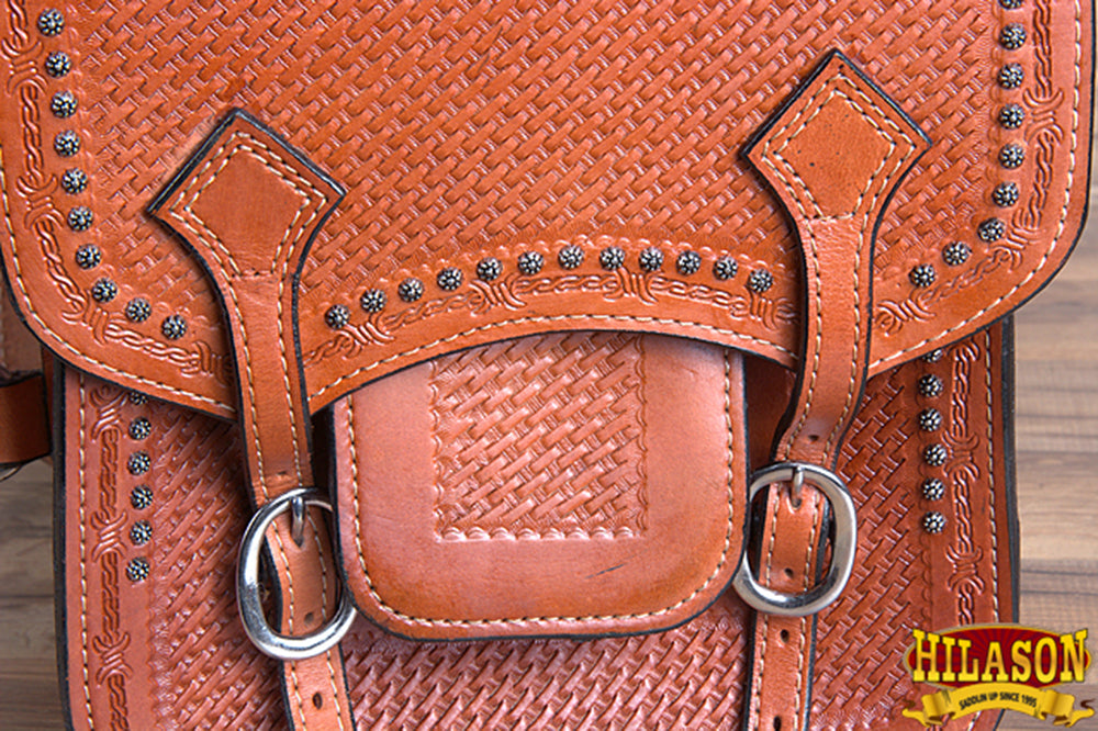 Soft Leather Equestrian Saddle Bag Featuring Tan Kote Finish And Storage Capacity