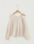 Textured Knit Asymmetric Shoulder Long Sleeve Top